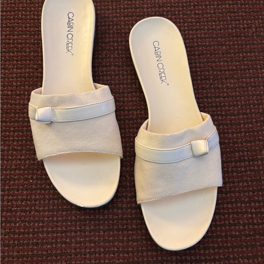 Cabin Creek Cream Slide Mules with Fabric Strap